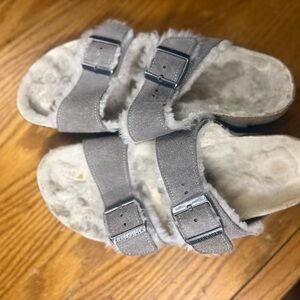 Birkenstock Gray Shearling Sandals